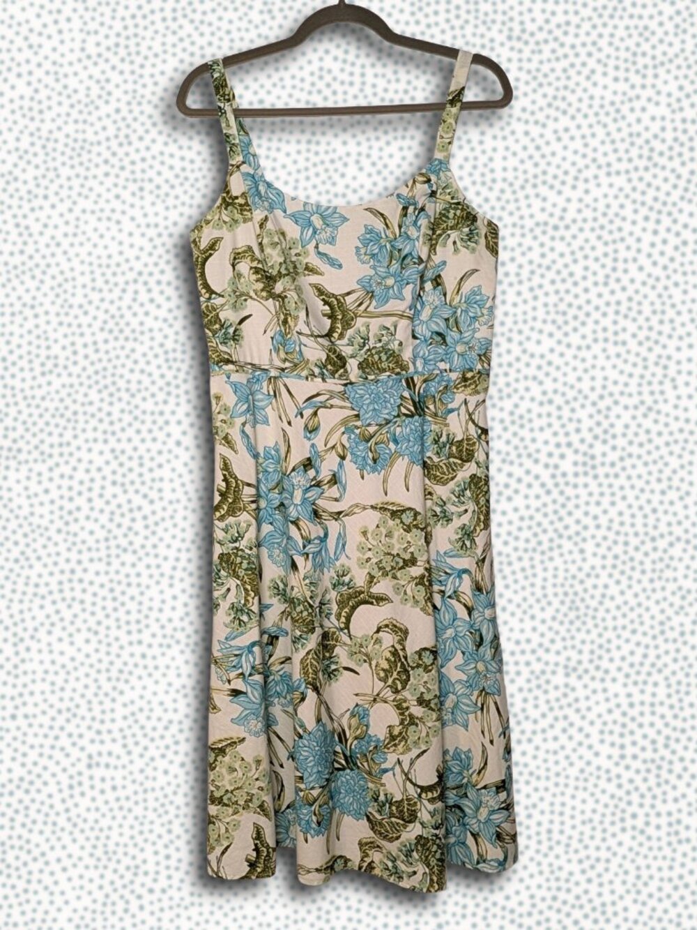 Ann Taylor Loft Spaghetti Strap Cocktail Dress sz 10P, vibrant blue/green floral
